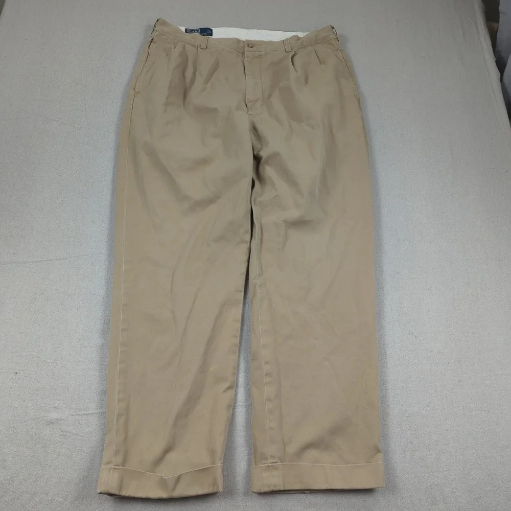 Vtg Polo Ralph Lauren Pants Men 36x30 Khaki Hammond Pleated Cuffed Preppy Office